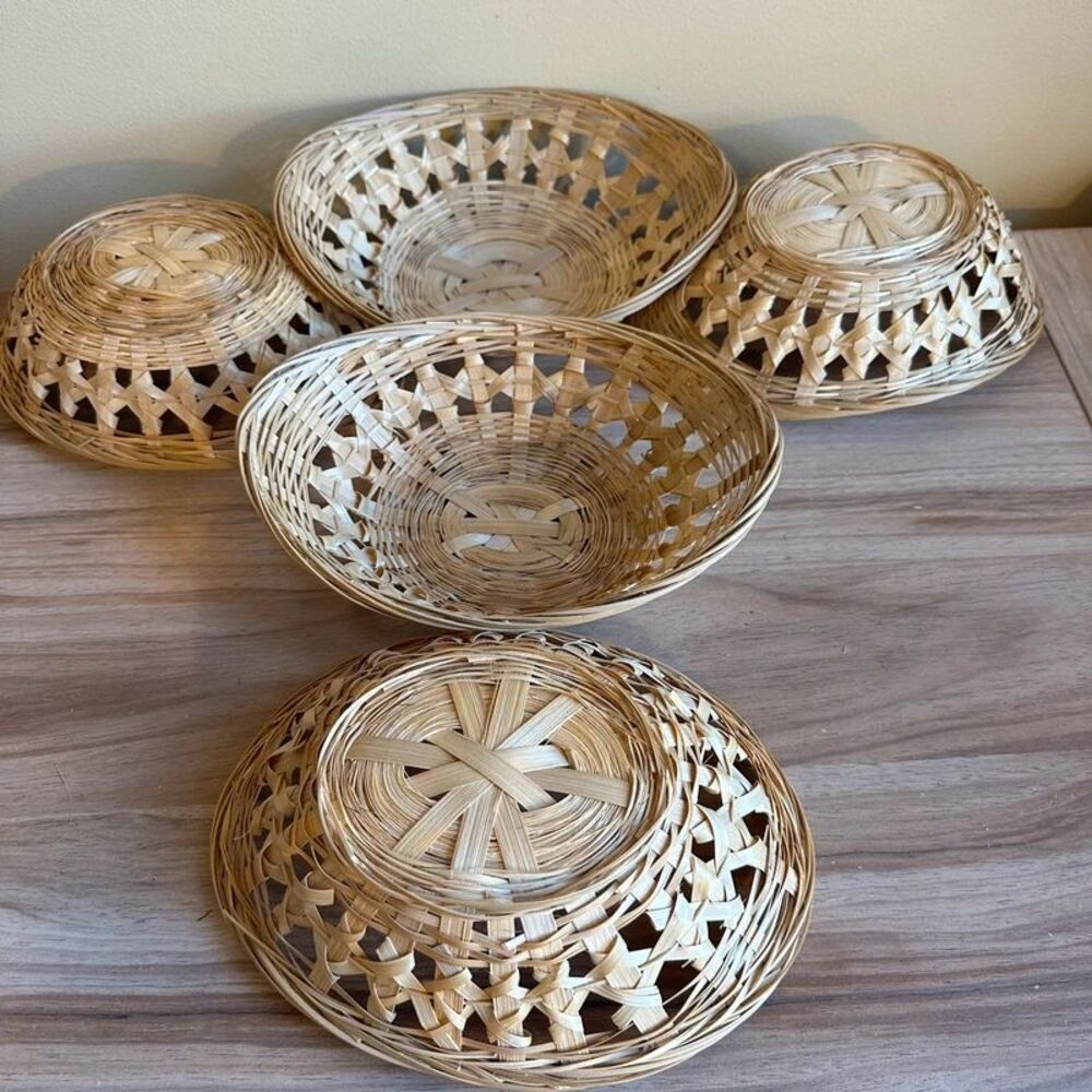 Antiquewise 5 Bamboo Oval Gift Baskets Thanksgiving Holiday decor gift